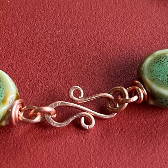 Boho Ceramic Bead Bracelet Copper Swirl Boho Handmade Jewelry Green - Picture 3 of 6
